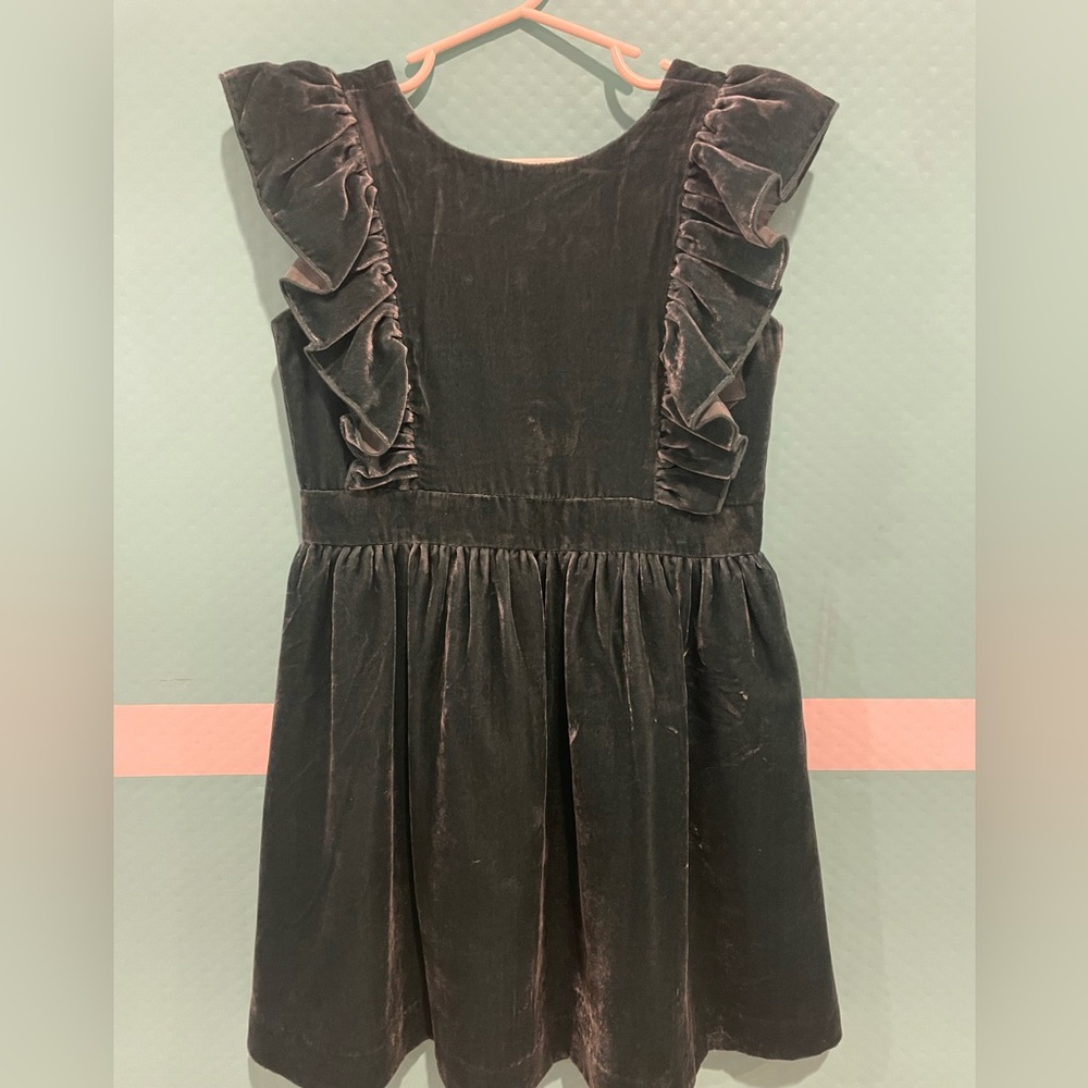 Charming Green Velvet Kids Dress